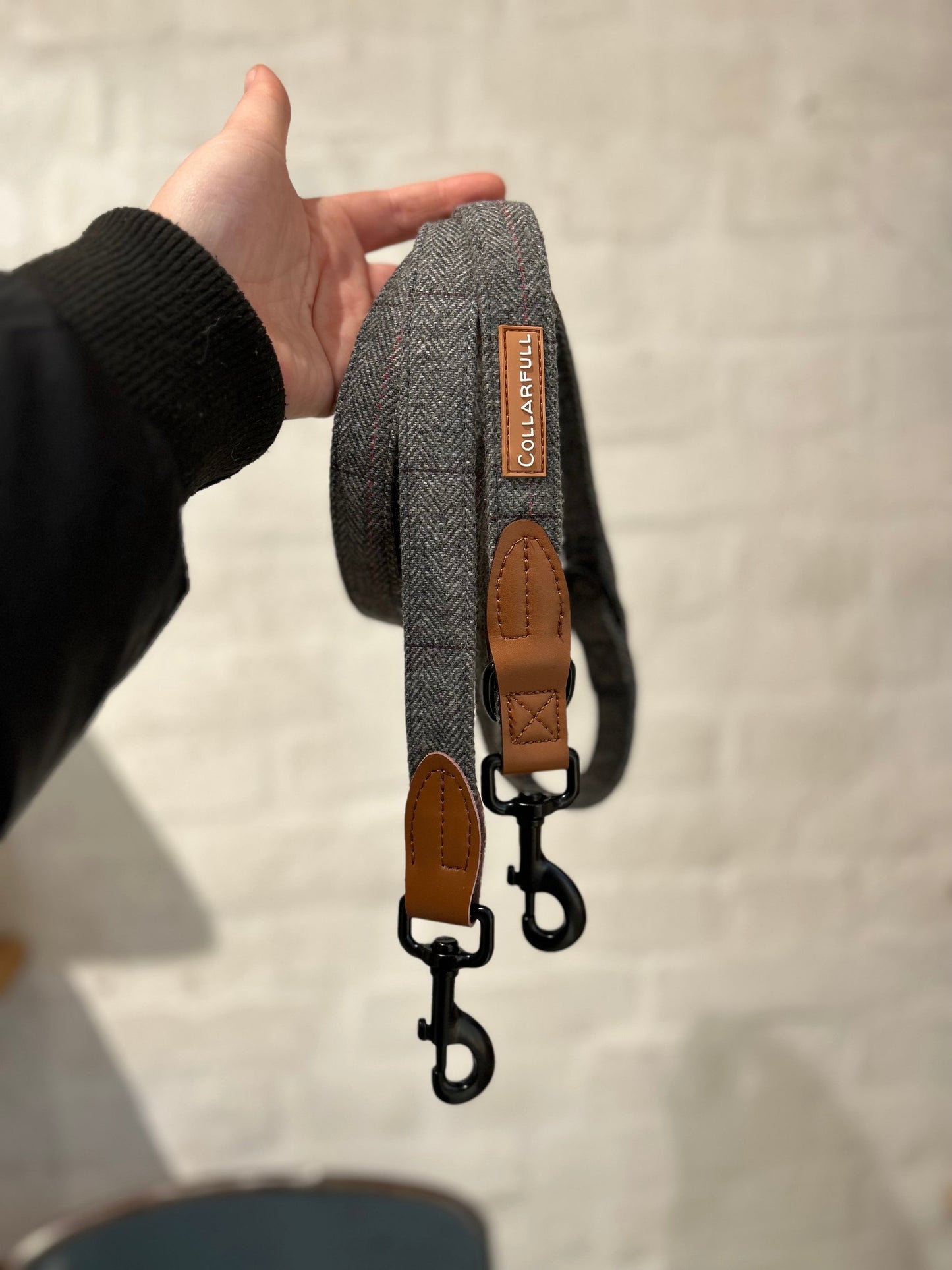 Adjustable dog leash - Gray Herringbone Tweed