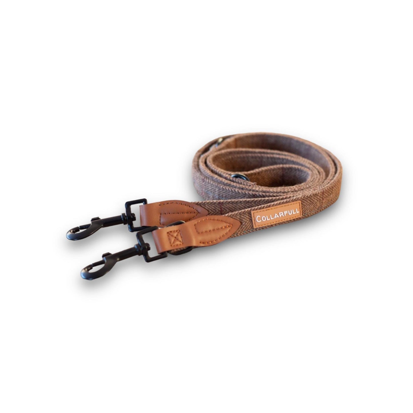 Adjustable dog leash - Brown Herringbone Tweed
