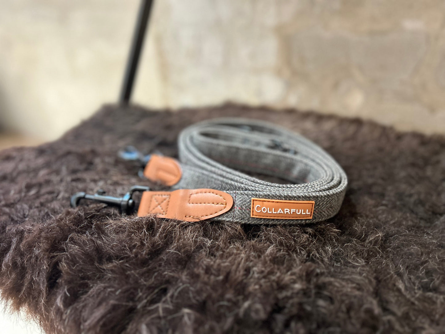 Adjustable dog leash - Gray Herringbone Tweed