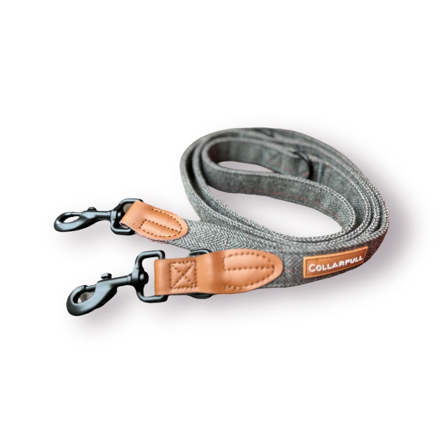 Adjustable dog leash - Gray Herringbone Tweed
