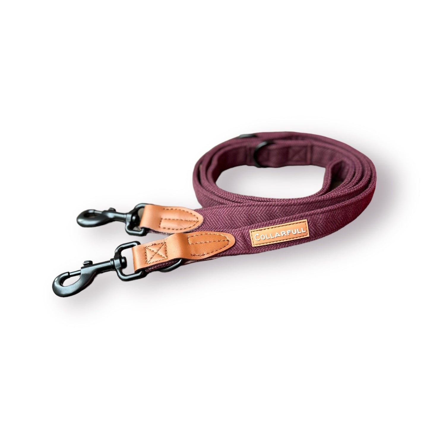 Adjustable dog lead - Burgundy Herringbone Tweed