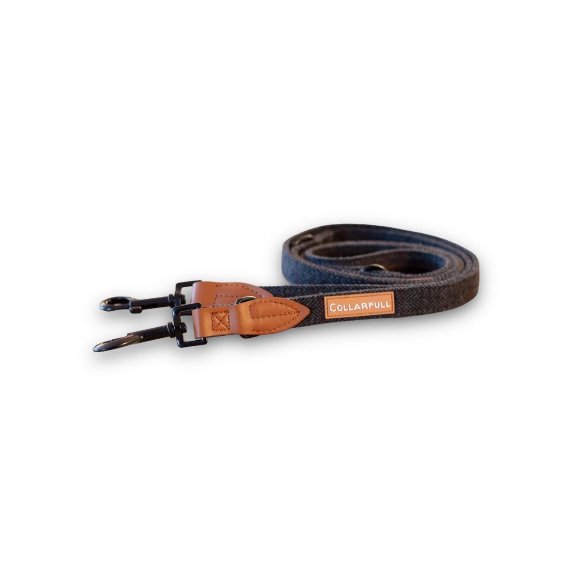 Adjustable dog lead - Black Herringbone Tweed