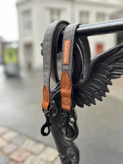 Adjustable dog leash - Gray Herringbone Tweed