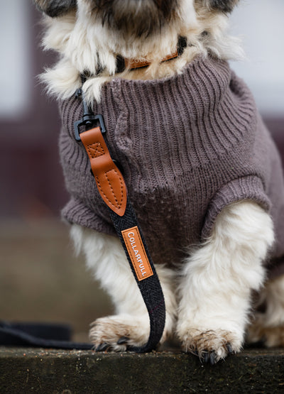 Adjustable dog lead - Black Herringbone Tweed